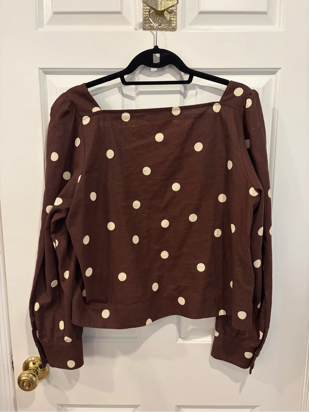 Sezane Lorenza Blouse Ecru Polka Dots On Chocolate Print - Size 12 - Picture 3 of 3